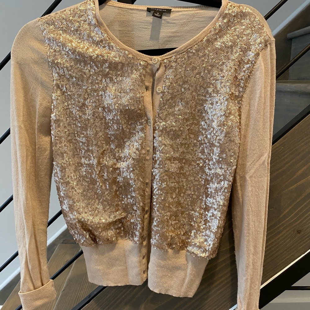 Ann Taylor sequin gold cardigan